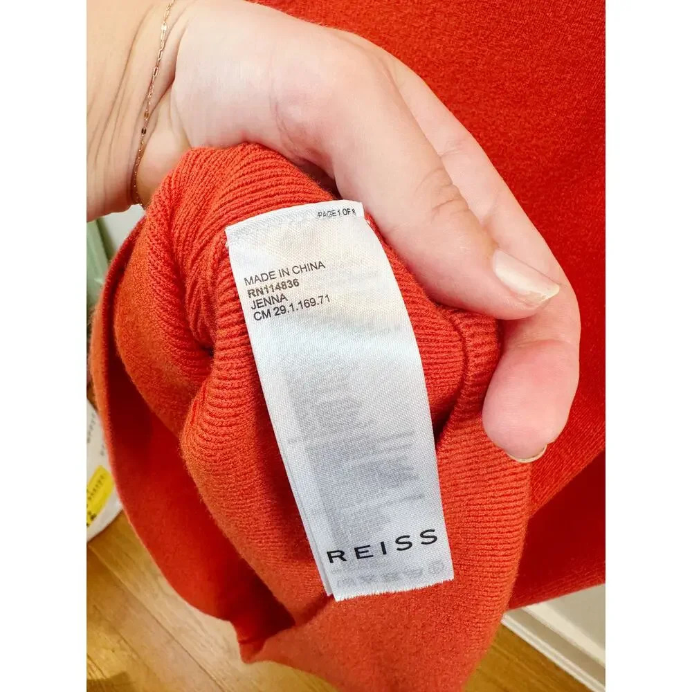 Riess Jenna Sweater Dress Orange Knitted Cashmere Blend Ruched Size M - Picture 12 of 13
